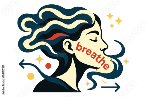 Veil of Smoke. Conceptual Portrait ? Veil of Smoke. A profile emerges from gentle smoke ribbons; the word ?breathe? dissolves along the curve. Small stars