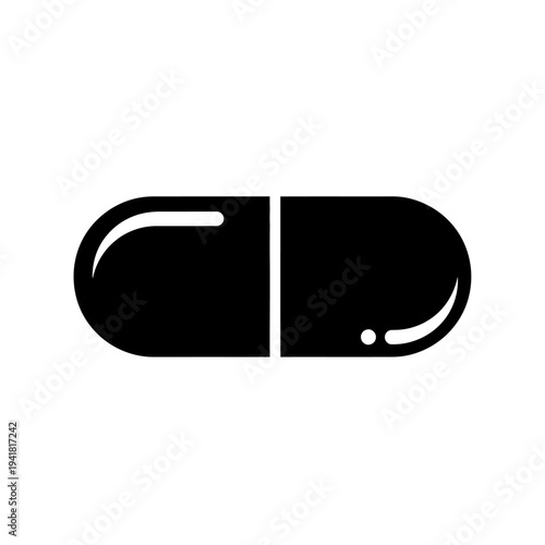 Black Pill Icon - Medical Treatment and Healthcare Symbol.