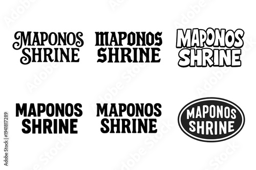 Maponos Shrine Lettering Variations. Maponos Shrine. Set lettering. harmonious lettering variations of the same emblematic concept, each with different