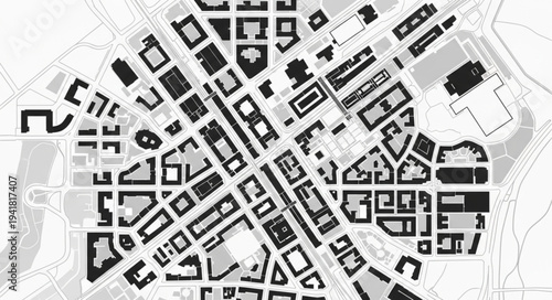 Detailed Architectural Plan of a City Layout with Radial Streets.