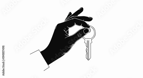 Silhouette of a hand holding a key, presenting access or ownership