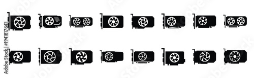 graphics card technology web icon set in silhouette style.