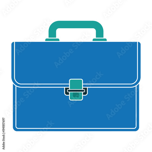 Blue briefcase with green handle and clasp