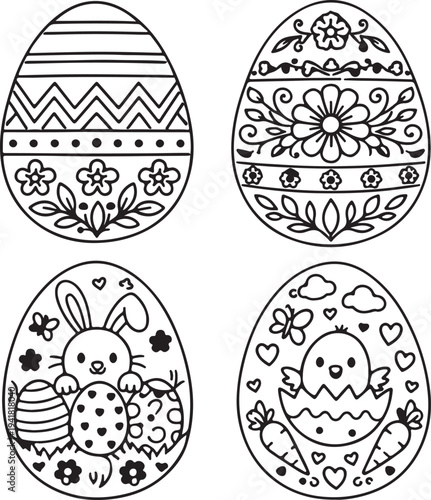 Easter egg outline design set vector illustration