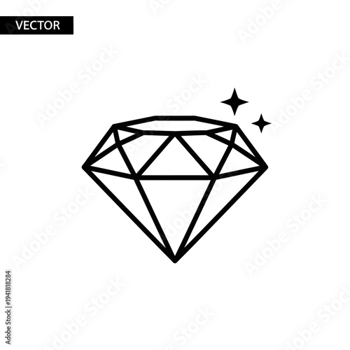 Diamond Icon with Sparkles - Vector Illustration.