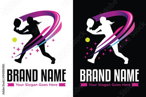 Pickleball Woman sport illustration vector logo design