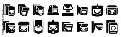motion detector technology web icon set in silhouette style.