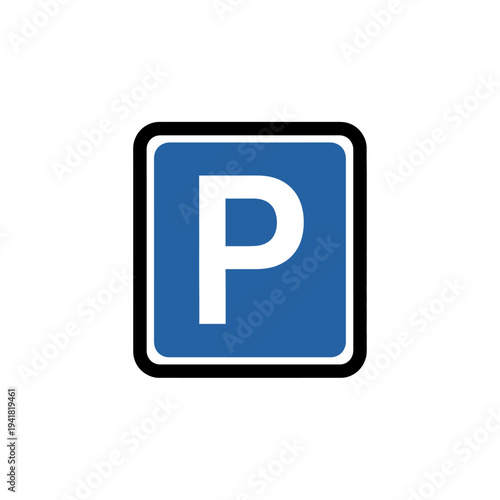 Blue parking sign with white letter P.