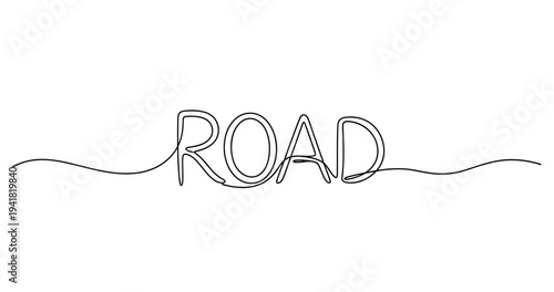 Continuous line art spelling the word 'road' on white background. No editable strokes