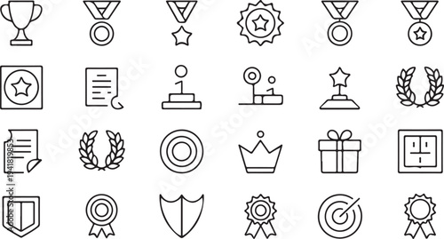 Collection of black and white and achievement in a grid layout trophy medal 1 star