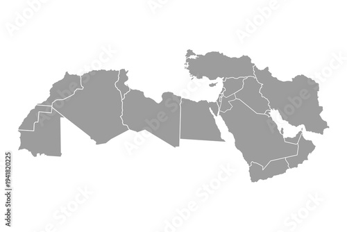 Map of Middle East and North Africa. Vector illustration.