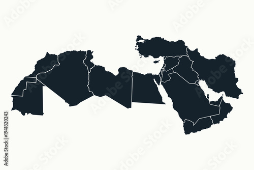 Map of Middle East and North Africa. Vector illustration.