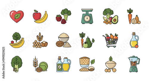 Collection of Healthy Food and Nutrition Icons.