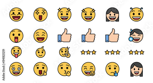 Collection of Diverse Yellow Emoji Icons Expressing Various Emotions and Reactions.