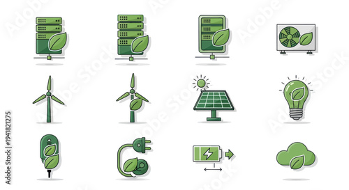 Collection of Green Energy and Technology Icons.