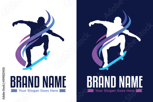 Skateboarding sport illustration vector logo design
