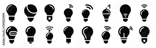 smart light technology web icon set in silhouette style.