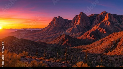 Stunning Arizona Desert Sunset with Vibrant Colors and Majestic Mountain Silhouettes.