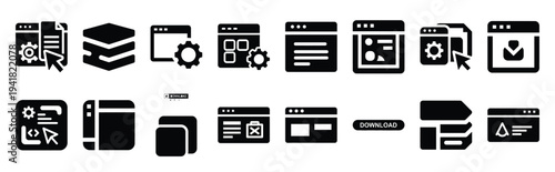 software app technology web icon set in silhouette style.
