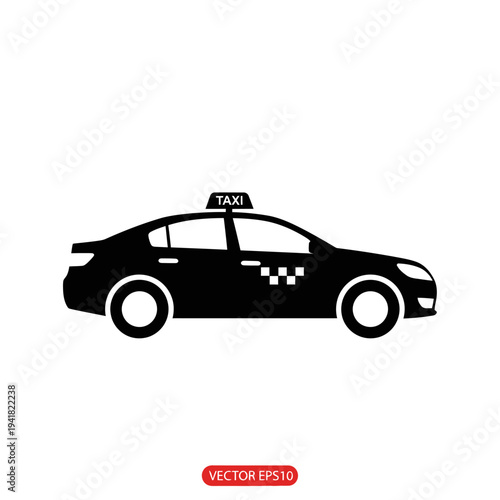 Black Taxi Cab Silhouette Illustration for Transportation Services.