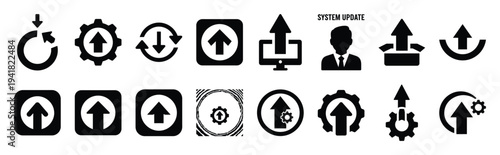 system update technology web icon set in silhouette style.