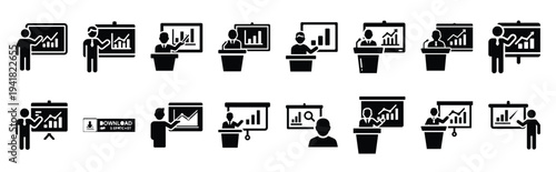 tech presentation technology web icon set in silhouette style.