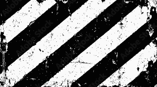 Grunge Industrial Hazard Stripes Background, Weathered Black and White Diagonal Pattern Texture, Peeling Paint Caution Sign Surface
