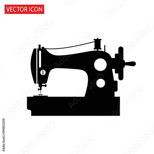 Vintage Sewing Machine Silhouette Vector Illustration.