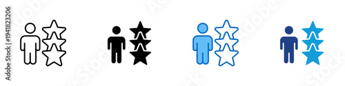 Customer Rating Multiple Style Icon Design Vector - Person with star ratings representing customer feedback, user satisfaction, and service evaluation