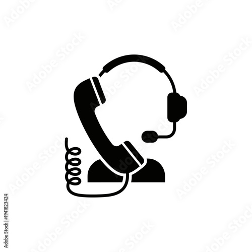 Customer Support Icon with Headset and Phone.