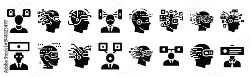 augmented interface technology web icon set in silhouette style.