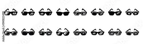 ar glasses technology web icon set in silhouette style.