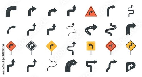 Road Direction Signs Collection - Navigational Icons for Wayfinding.