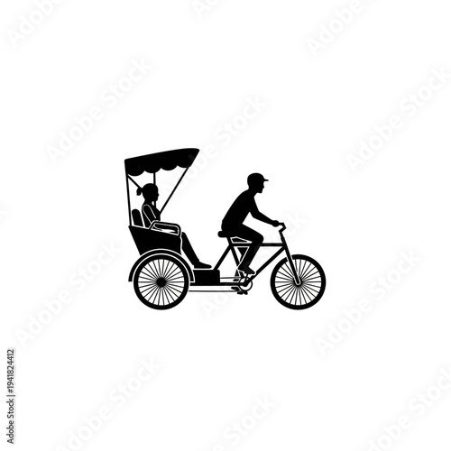 Silhouette of a cycle rickshaw with passenger.