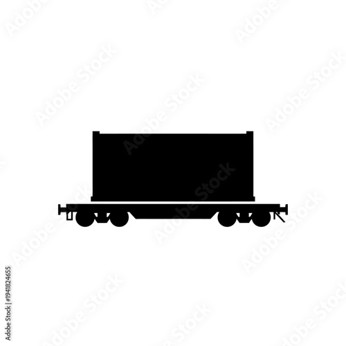 Silhouette of a Flatcar with Container for Transportation.