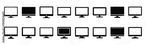 desktop monitor technology web icon set in silhouette style.
