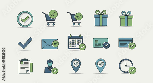 Collection of Vector Icons Representing Online Shopping and Transactions.
