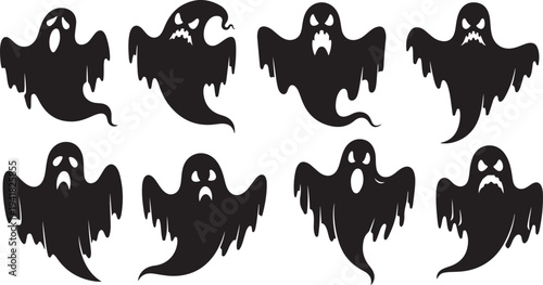 Collection of spooky ghost silhouettes for Halloween designs