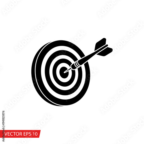 Dart hitting bullseye on target board illustration.