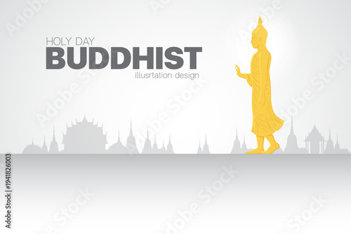 Buddha statue holy day  thailand asia temple silver gray background Poster