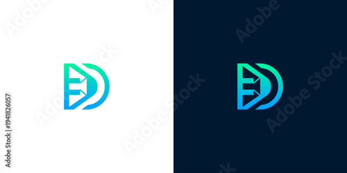 Modern D Letter Logo Design with Gradient Colors on White and Dark Backgrounds, Abstract Geometric Shape