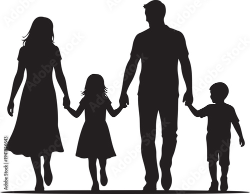 Family walking hand in hand a heartwarming scene in silhouette