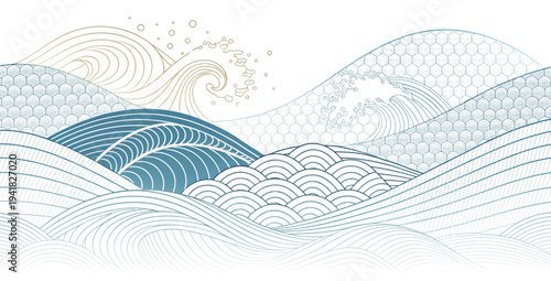 Elegant seamless vector wave pattern in soft blue and white tones, ideal for backgrounds, textiles, and modern design projects with a calming aesthetic.