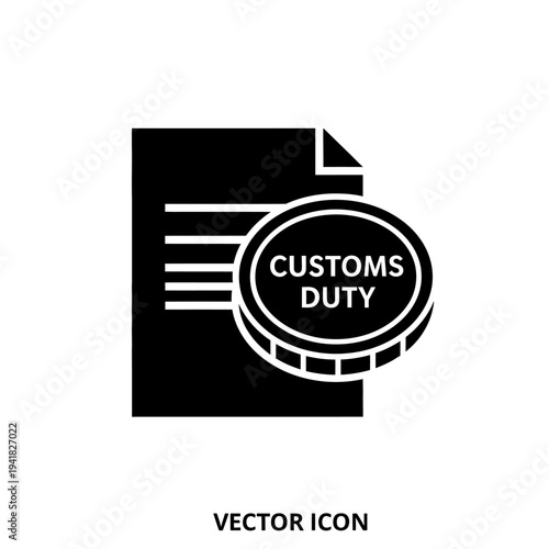 Customs Duty Document and Coin Icon Illustration.