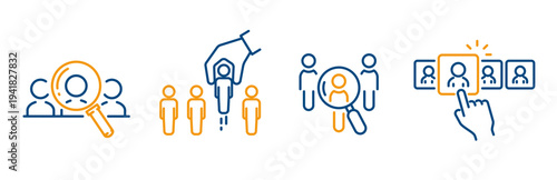 employee selection icons, set icon of choice employe, human resource, recruit, worker search, outline editable stroke