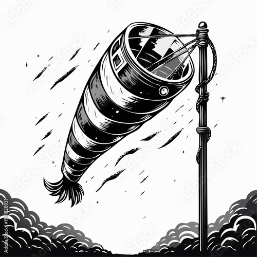 Rocket ship blasting into sky.