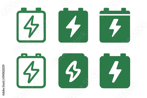 Sustainable Energy Logos. Sustainable energy startups. Icon set. Set Logo of Sustainable energy startups: battery storage pack. harmonious logo variations of