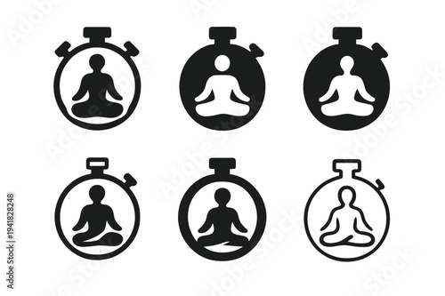 Fitness Logo Variations. Fitness and workout trends (HIIT, yoga). Icon set. Set Logo of Fitness and workout trends (HIIT, yoga): interval stopwatch. harmonious