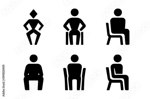 Leadership Body Language Icons. Body language in leadership. Icon set. Set Logo of Body language in leadership: upright posture. harmonious logo variations of