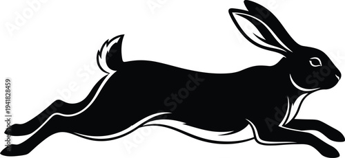 Running Rabbit Silhouette with Ears Up Fast Movement Wildlife and Nature